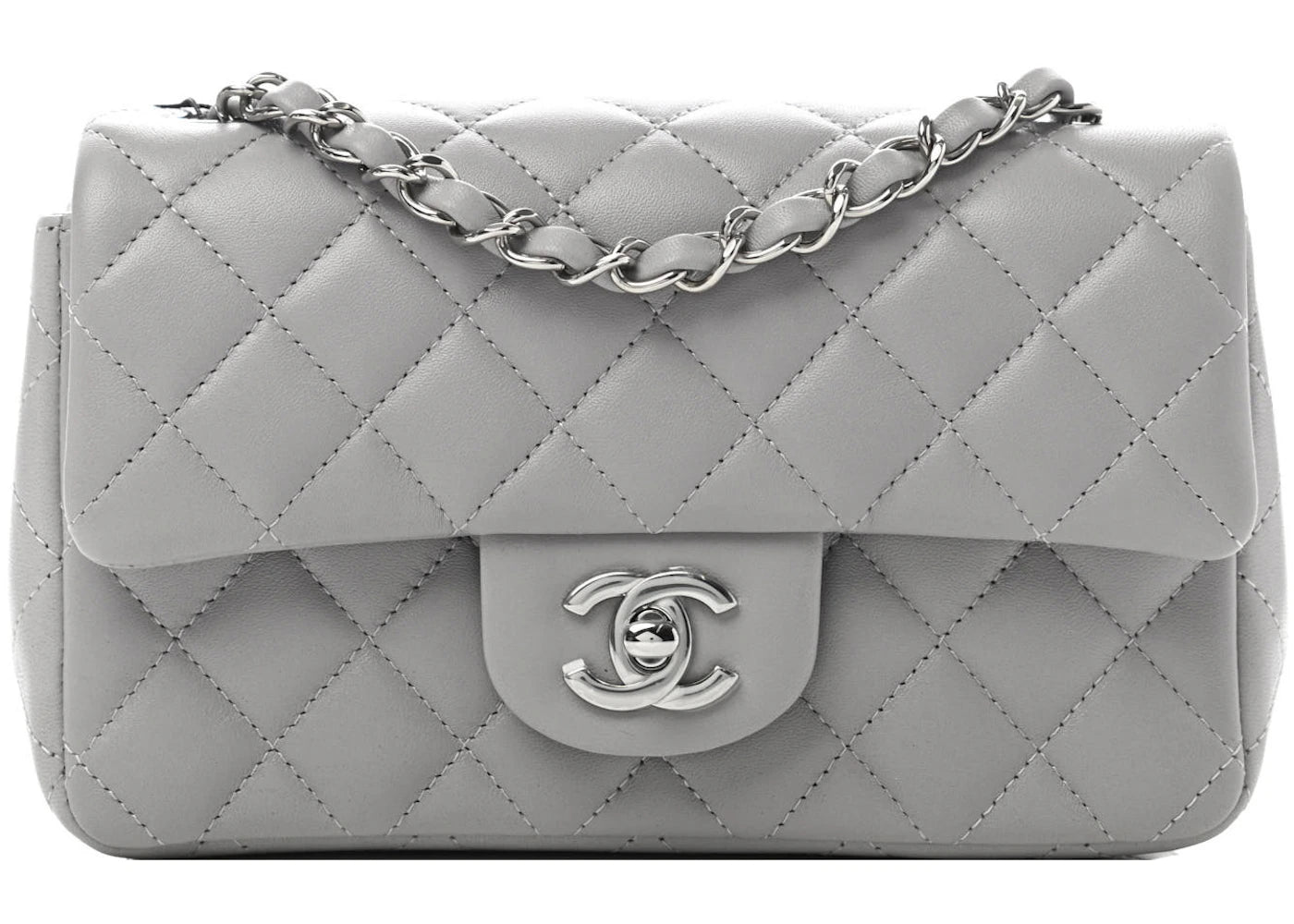 Chanel Quilted Mini Rectangular Flap Bag Grey