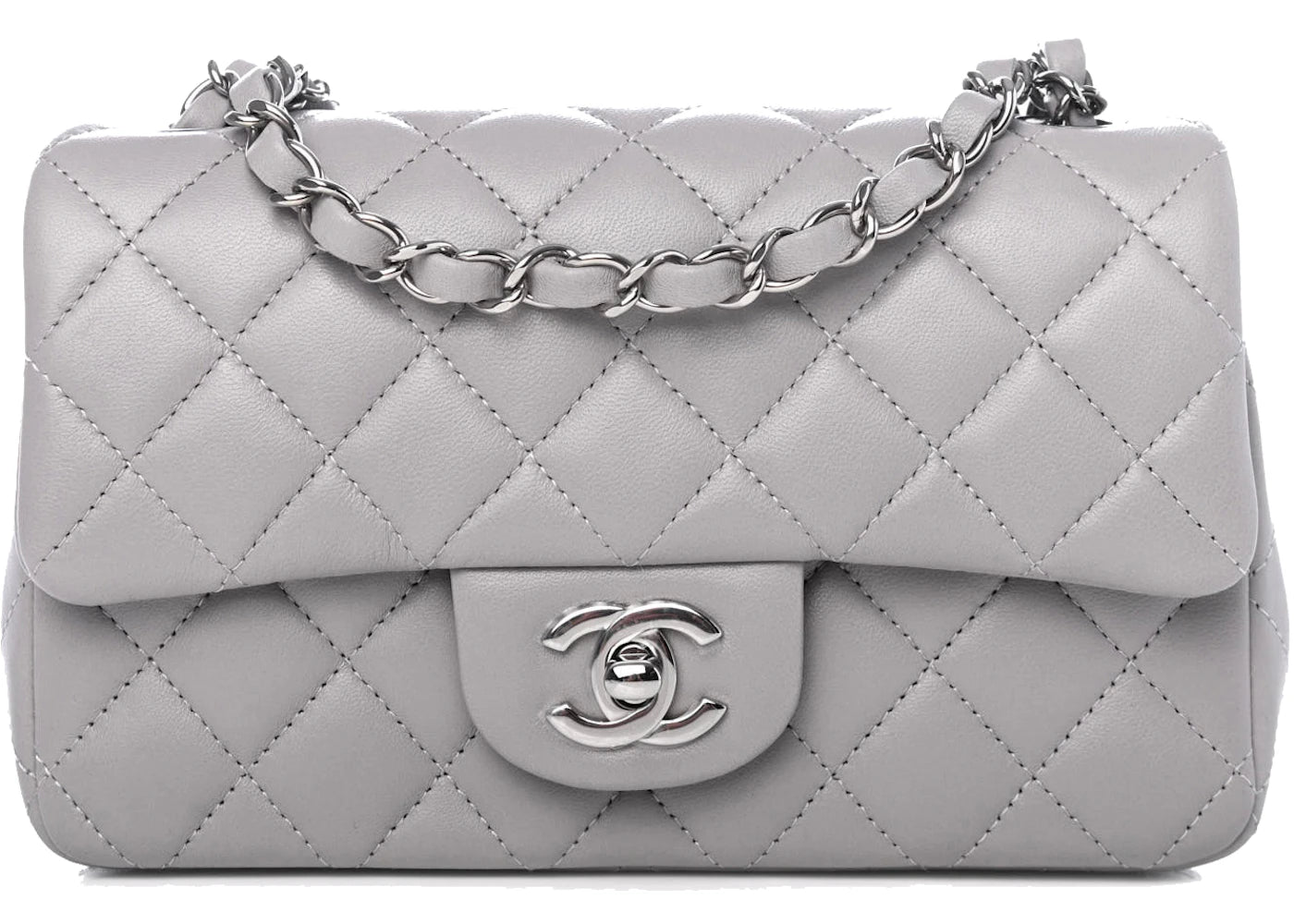 Chanel Quilted Rectangular Flap Bag Mini Light Gray