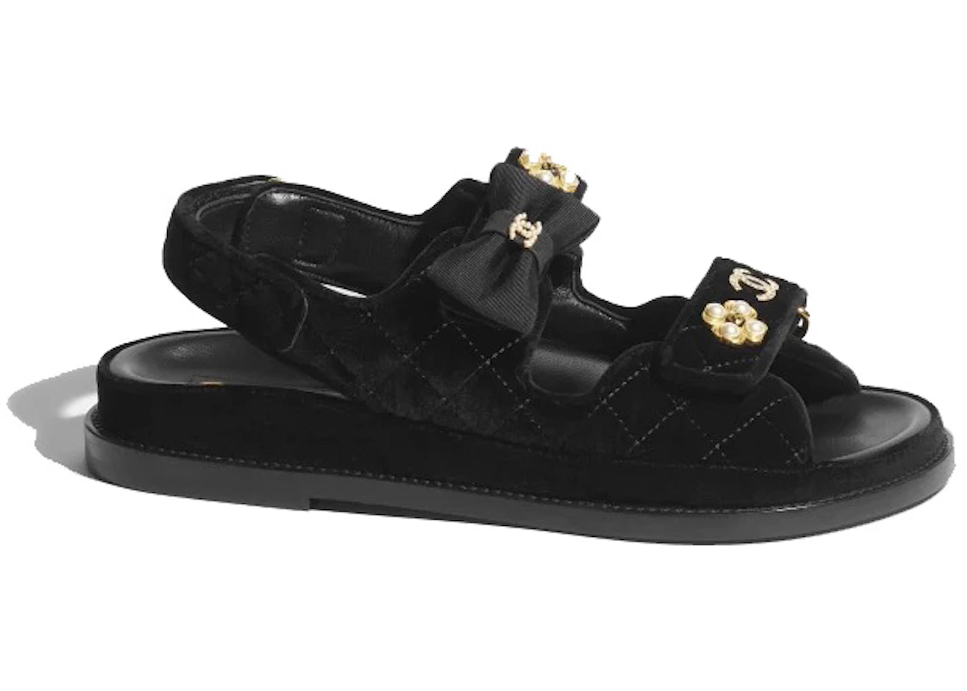 Chanel Quilted Sandal Black Velvet