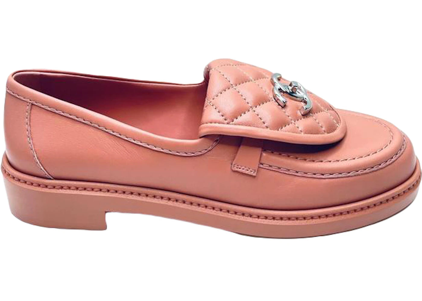 Chanel Quilted Tab Loafers Pink Leather