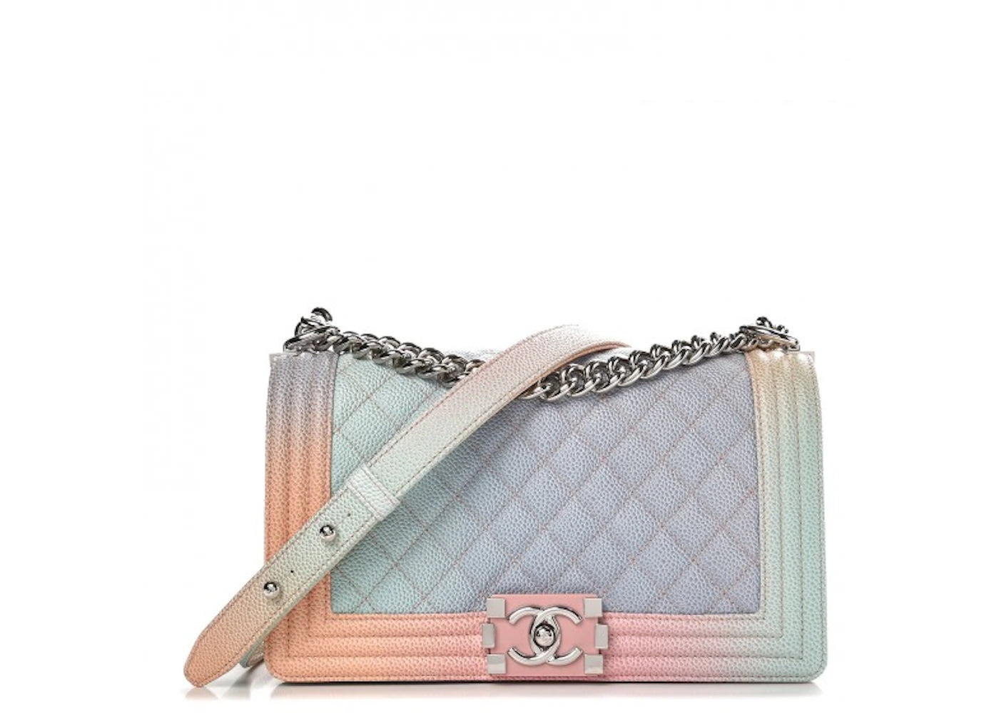 Chanel Rainbow Boy Flap Quilted Diamond Multicolor Medium Blue/Pink/Orange