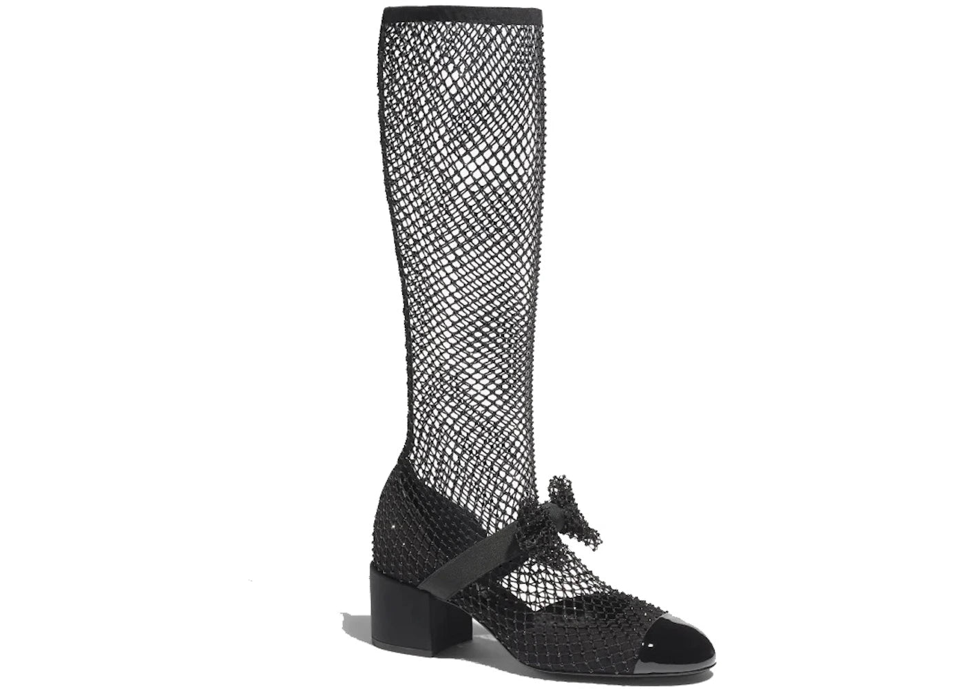 Chanel Resille 55mm Knee High Mary Janes Black Patent Calfskin