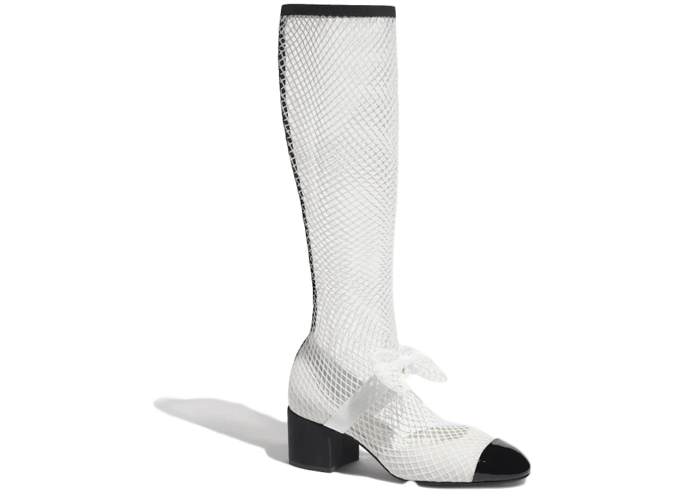 Chanel Resille 55mm Knee High Mary Janes White Black Patent Calfskin