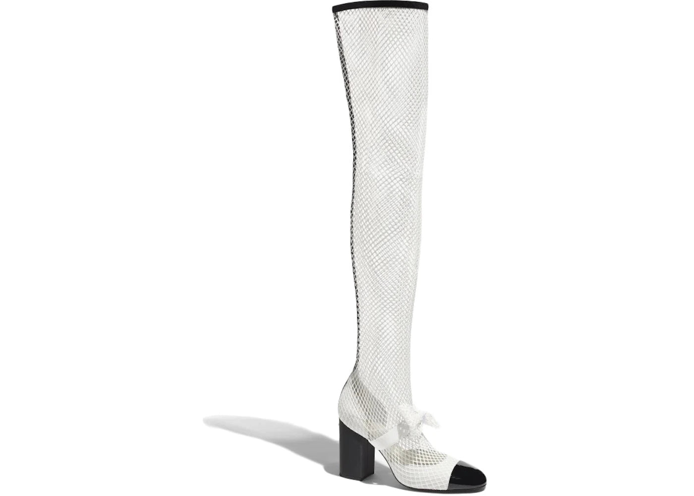 Chanel Resille 90mm Thigh High Mary Janes White Black Patent Calfskin