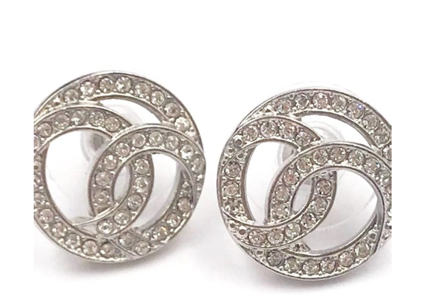 Chanel Round CC Crystal Earrings Silver