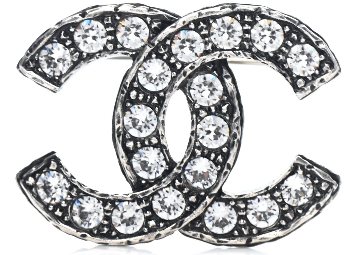 Chanel Ruthenium Crystal CC Brooch Silver