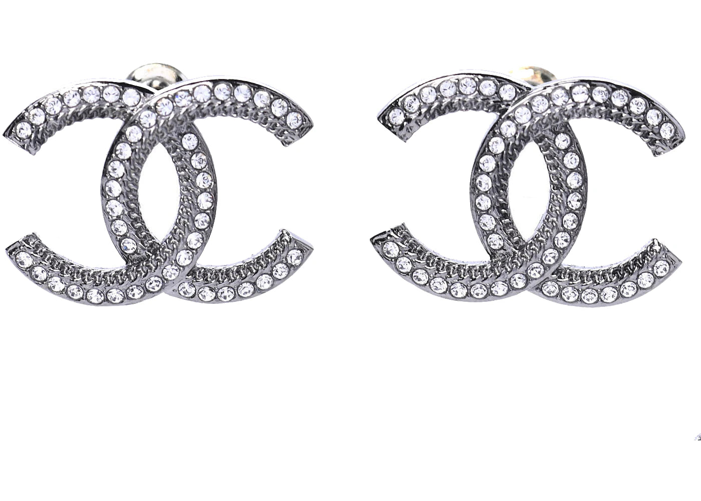 Chanel Ruthenium Crystal CC Earrings Silver
