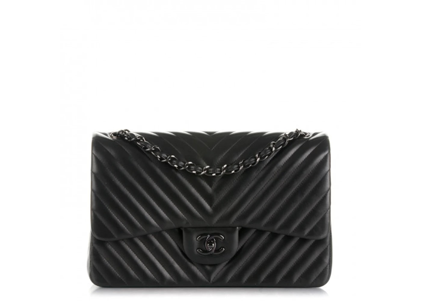 Chanel So Black Classic Double Flap Chevron Lambskin Jumbo Black