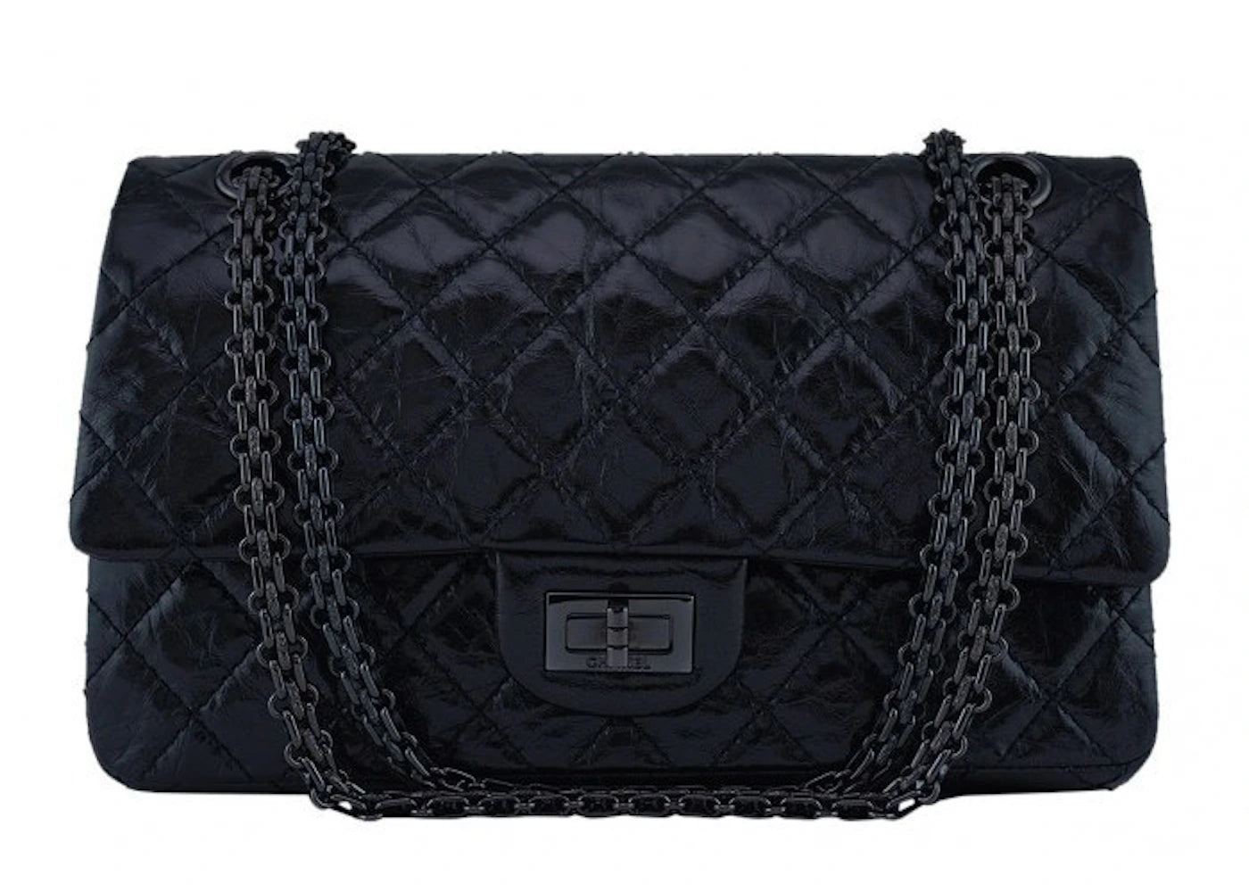 Chanel Reissue 2.55 Classic Double Flap So Black Quilted Glazed Medium Black