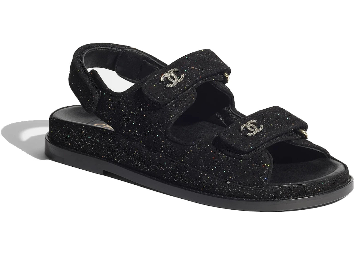 Chanel Sparkle Sandal Black Silver Suede Kidskin