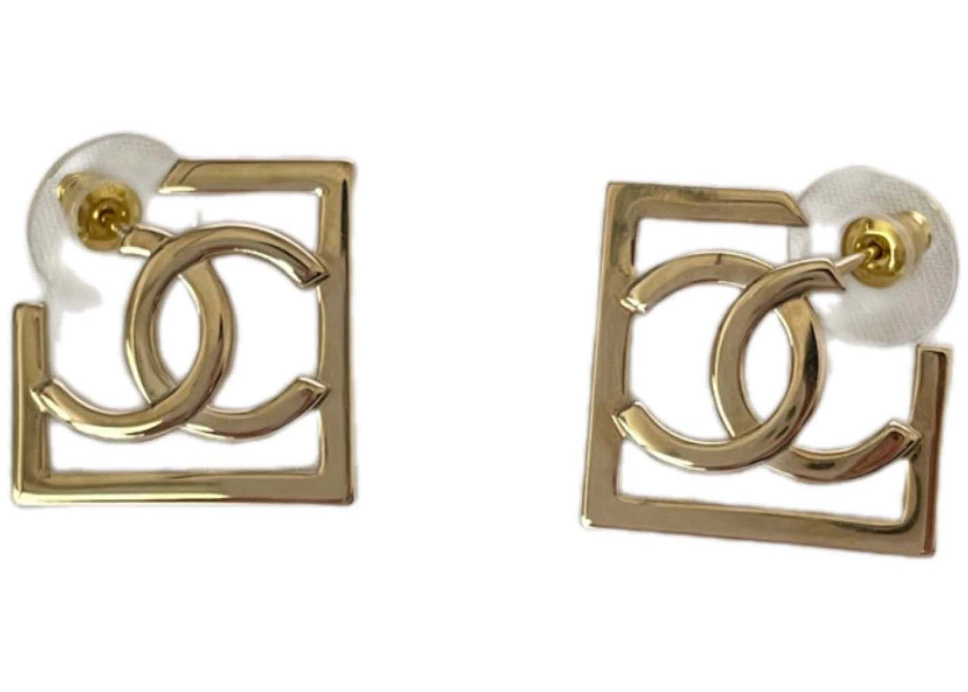 Chanel Square CC Logo Hoop Earrings Small Gold (ABB739)
