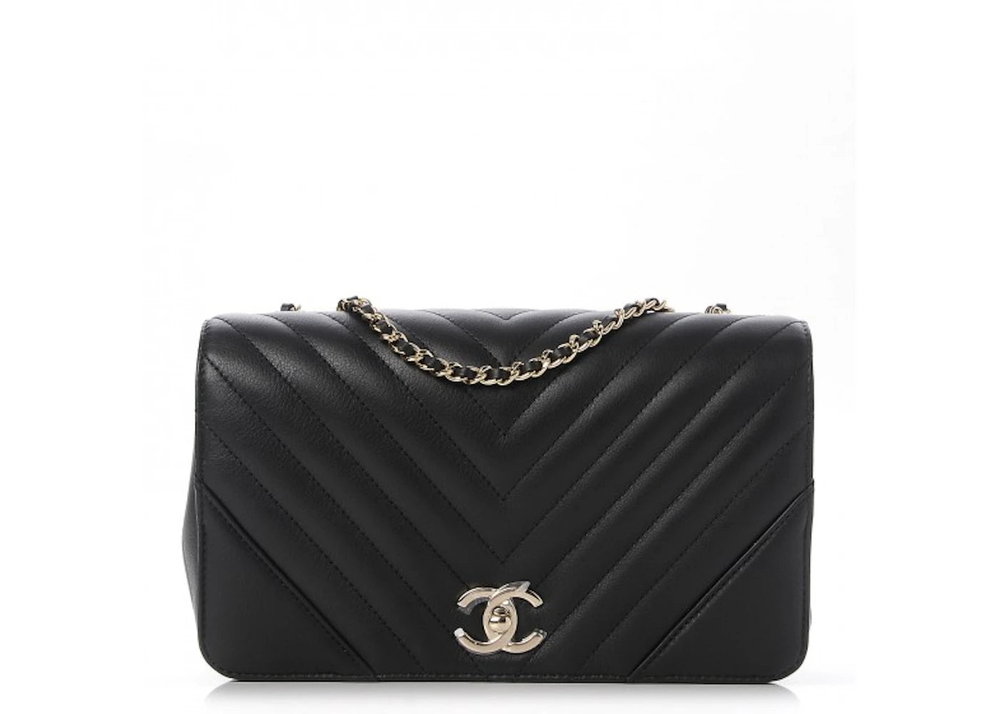 Chanel Statement Flap Chevron Metallic Calfskin Gold-tone Small Black