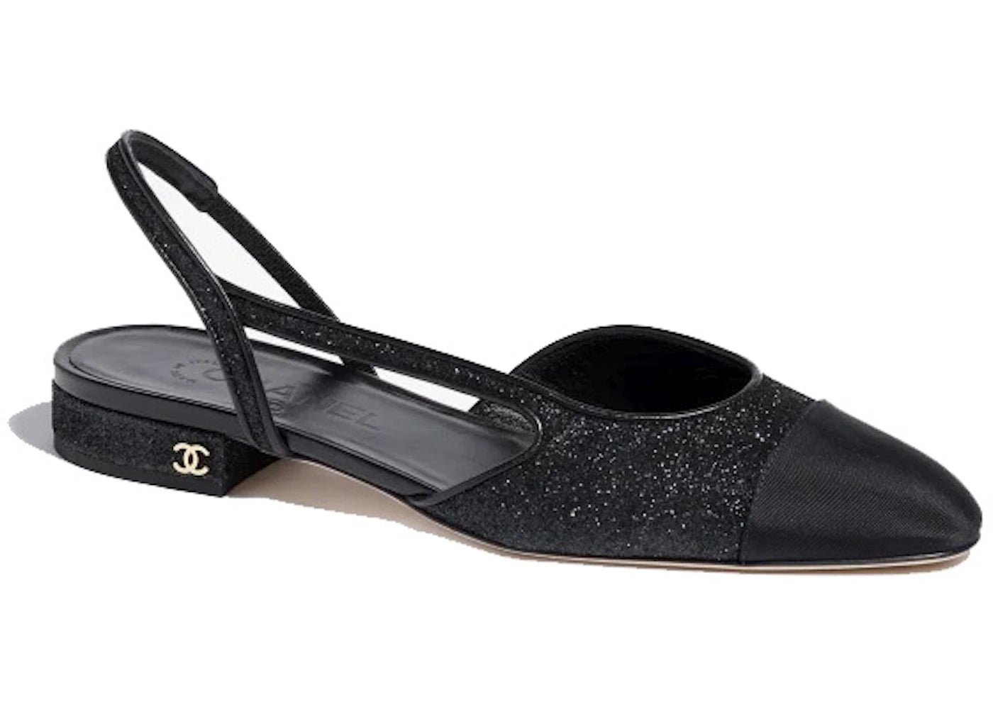 Chanel Glitter 20mm Slingbacks Black Grosgrain