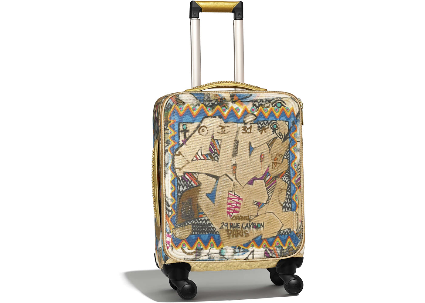 Chanel Trolley Calfskin/Cotton Gold-tone Gold Multicolor