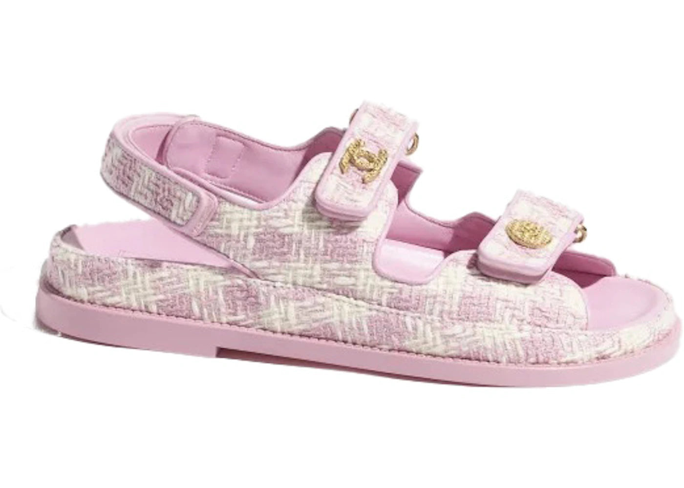 Chanel Tweed Sandal Pink Ecru Cotton