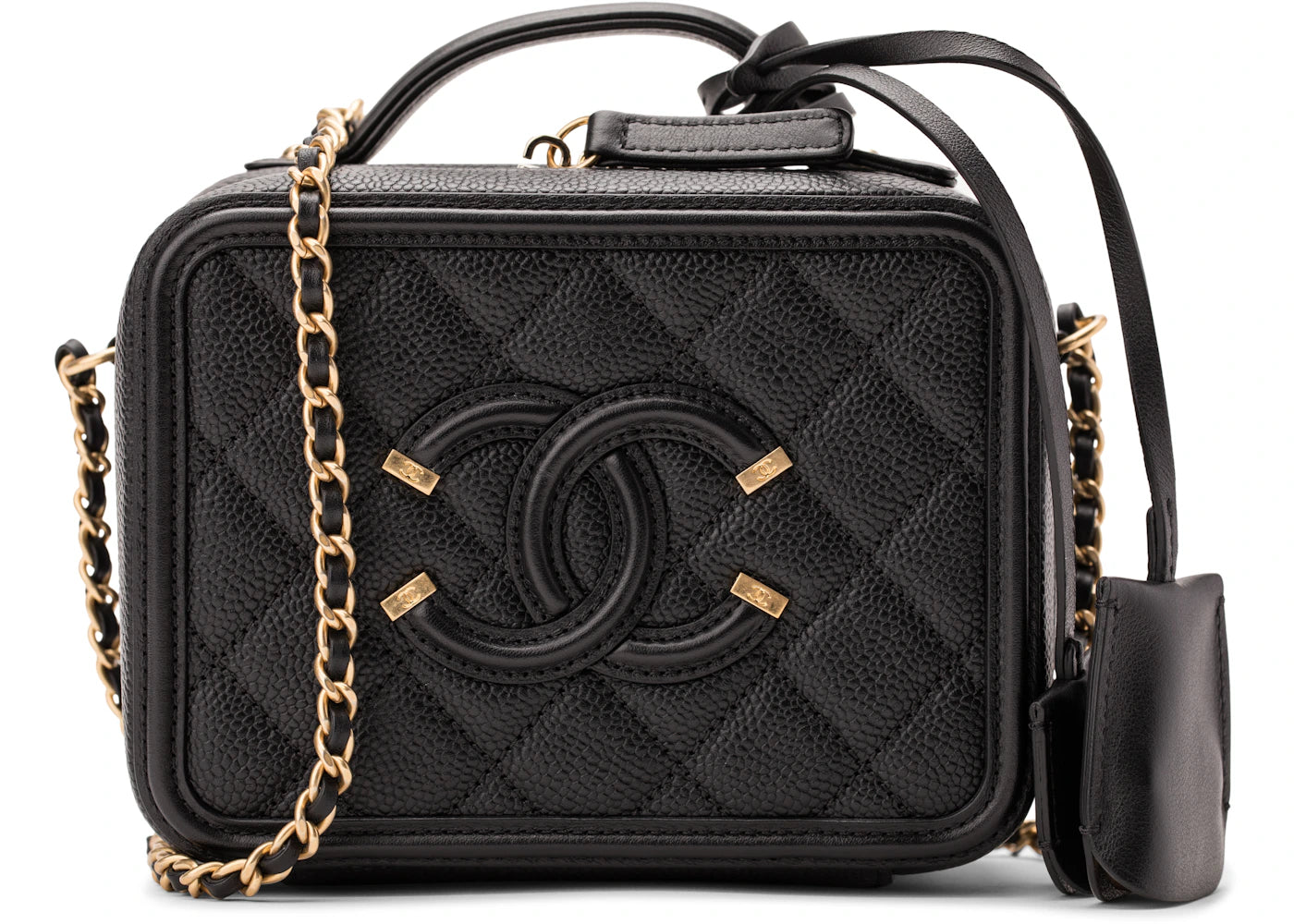 Chanel Filigree Vanity Case Quilted Caviar Gold-tone Small Black