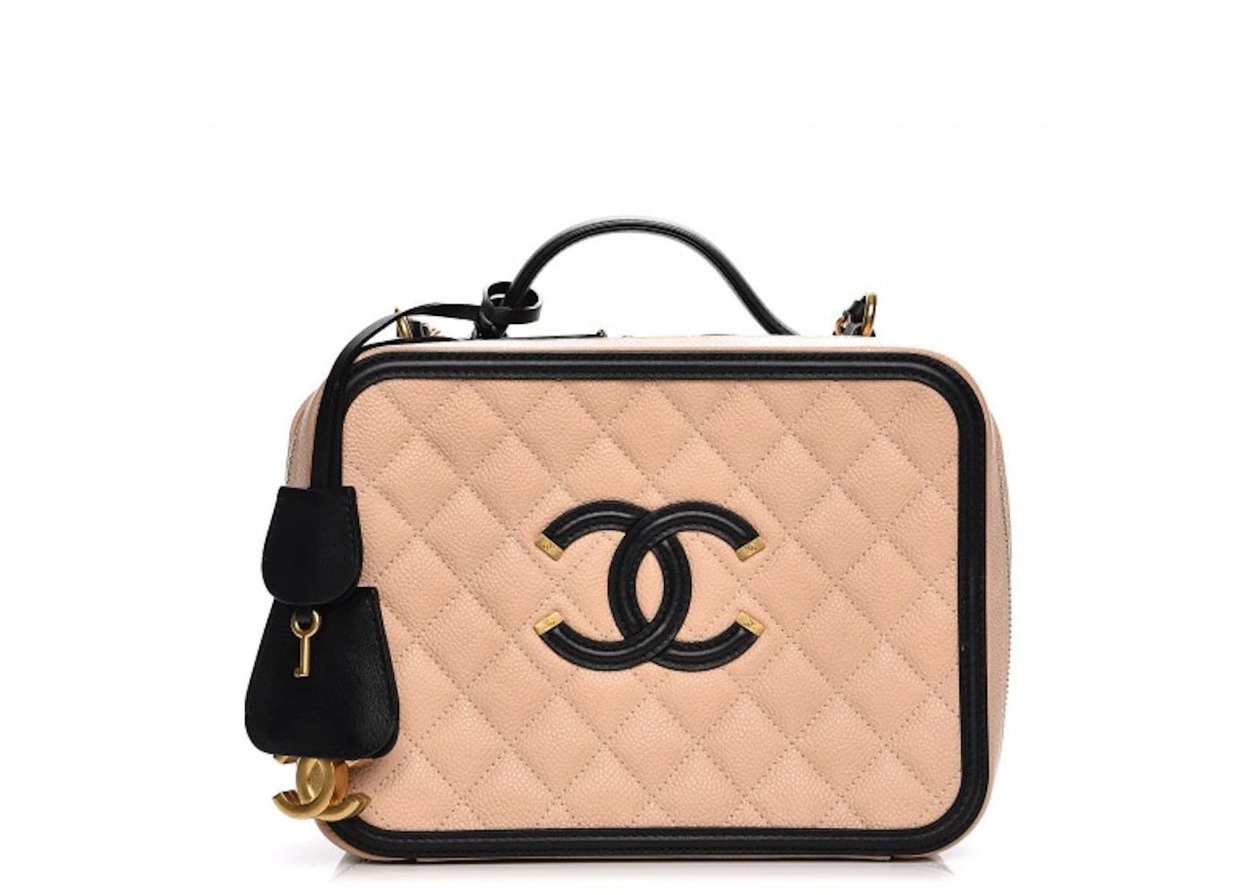 Chanel Filigree Vanity Case Diamond Quilted CC Large Beige/Black