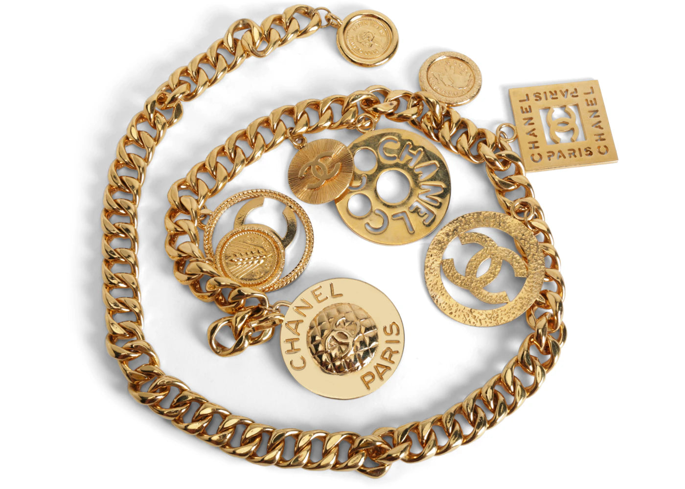 Chanel Vintage XL Charms Chain Belt Necklace Gold