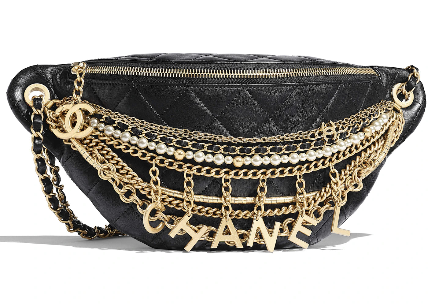 Chanel Waist Bag Lambskin Quilted Gold/Silver-tone Black