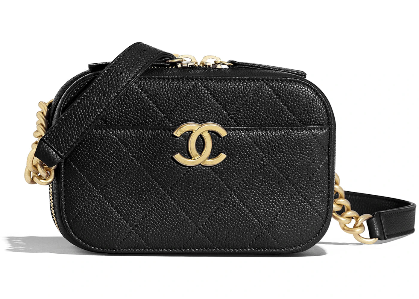 Chanel Waist Bag Stitched Grained Calfskin Gold-tone Black