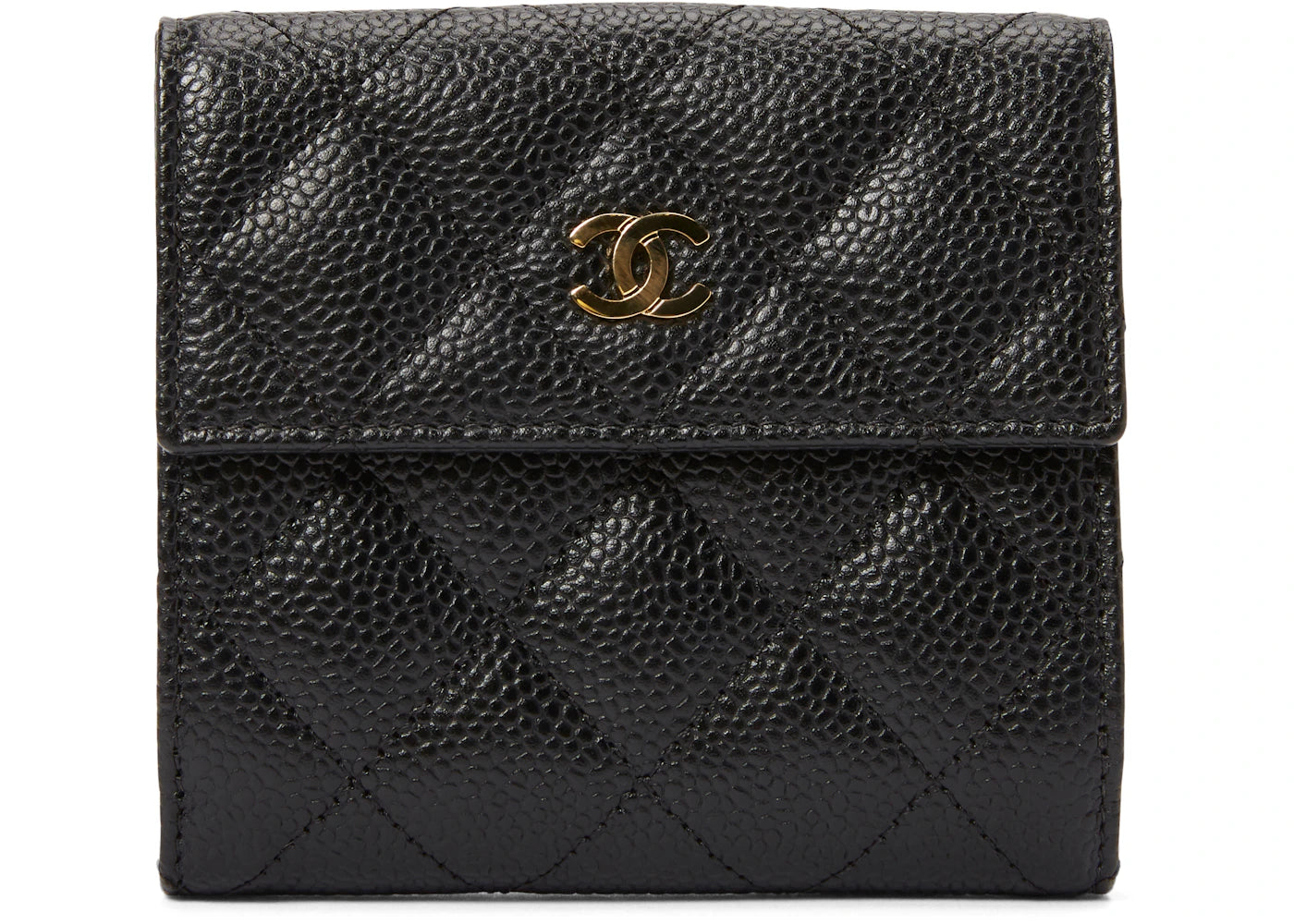 Chanel Compact French Wallet Quilted Caviar Gold-tone Black