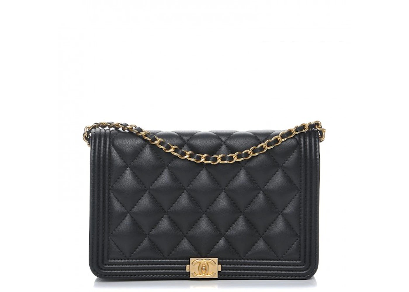 Chanel Boy Wallet On Chain Diamond Quilted Black
