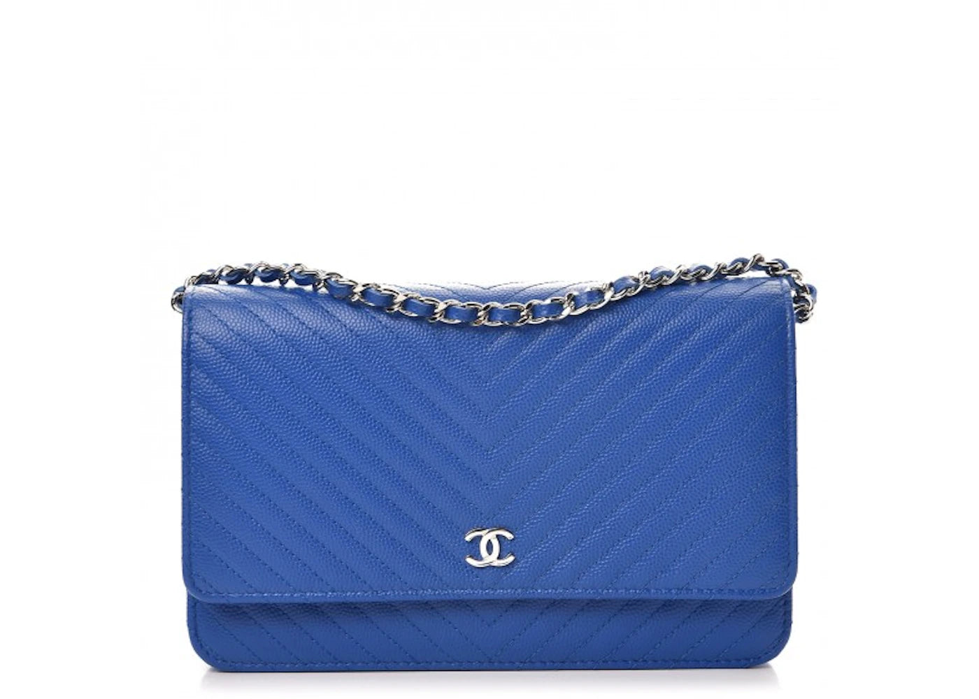 Chanel Wallet On Chain Chevron Caviar Silver-tone Bright Blue