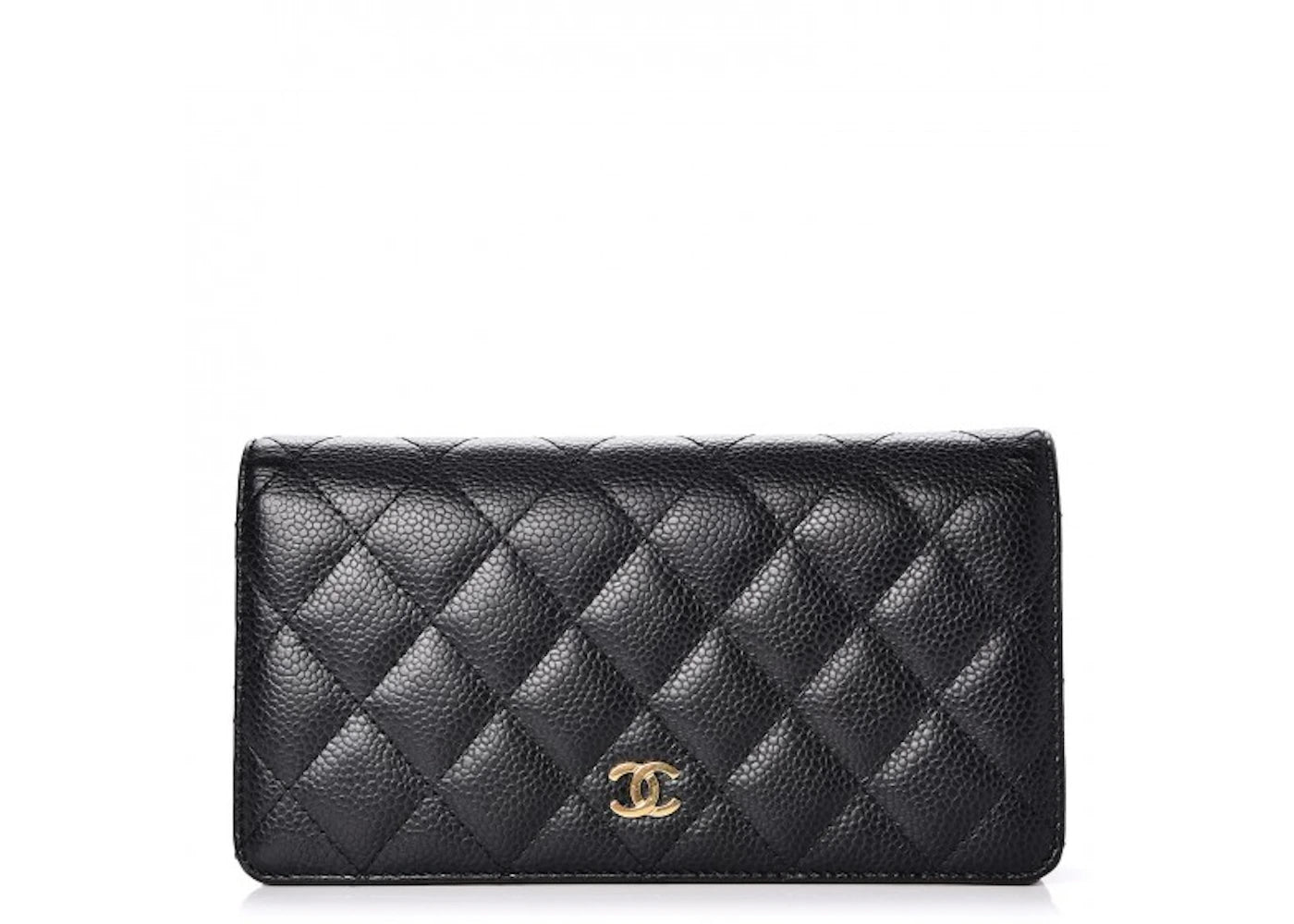 Chanel Yen Wallet Quilted Caviar Gold-tone Black