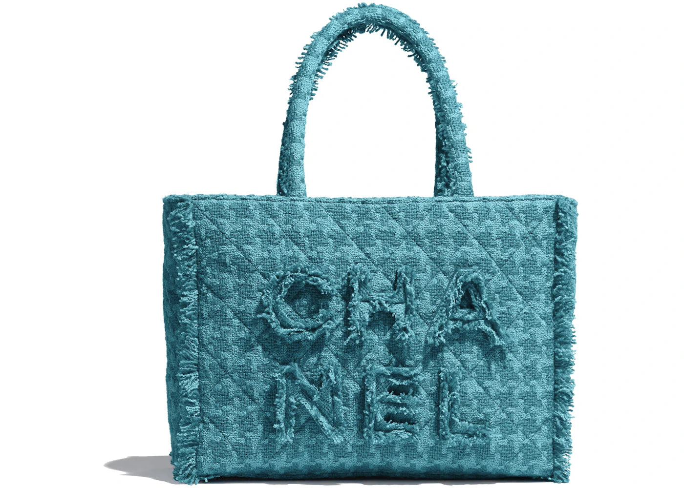 Chanel Zipped Shopping Bag Tweed Gold-tone Turquoise