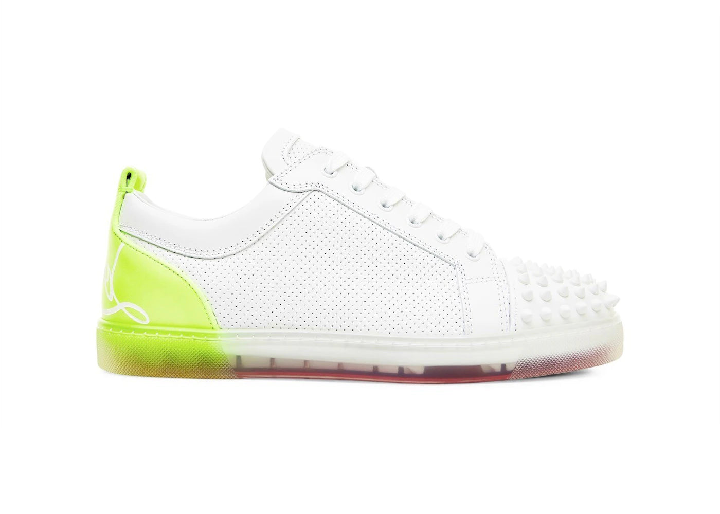 Christian Louboutin Fun Louis Junior Spikes Flat White Fluo Yellow