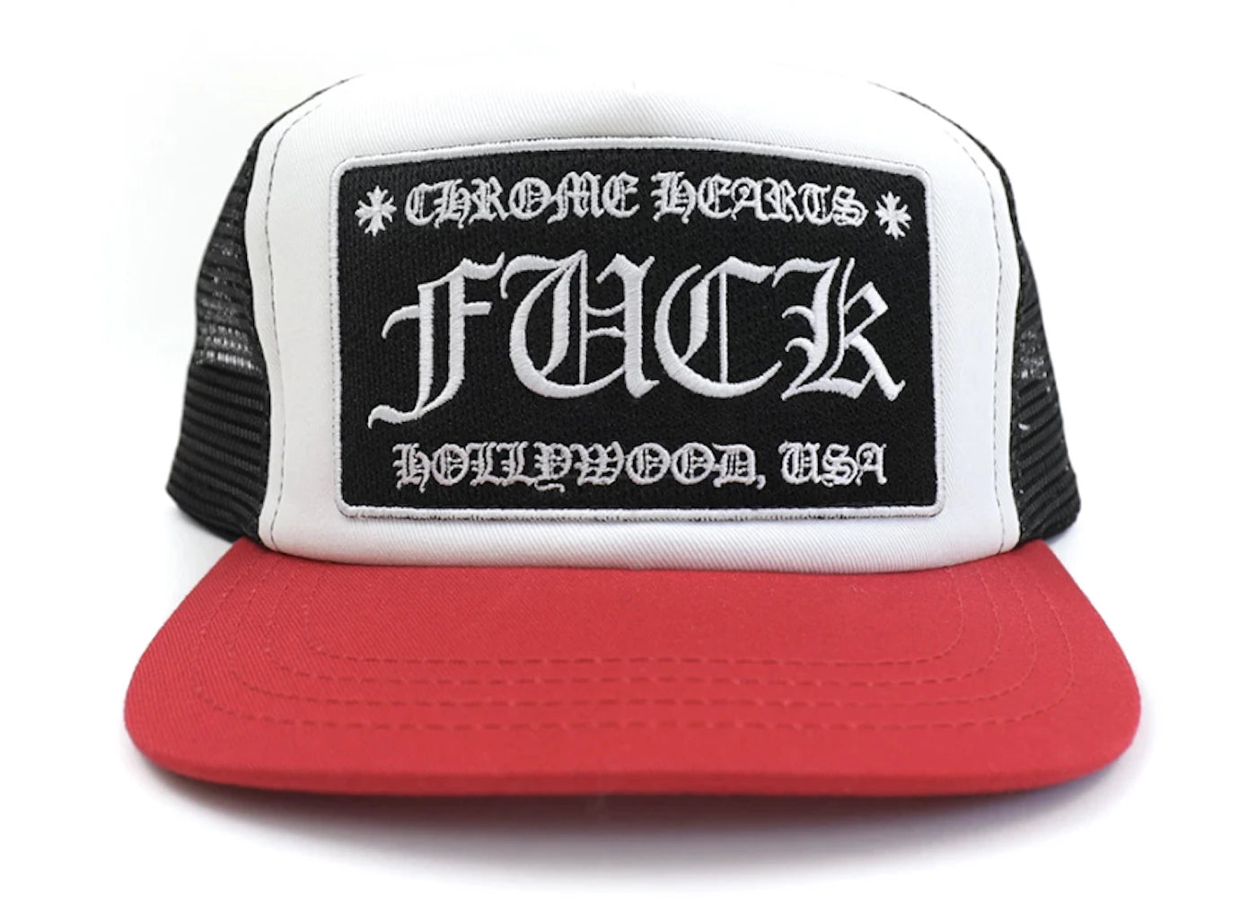Chrome Hearts FUCK Hollywood Trucker Hat Red/Black/White