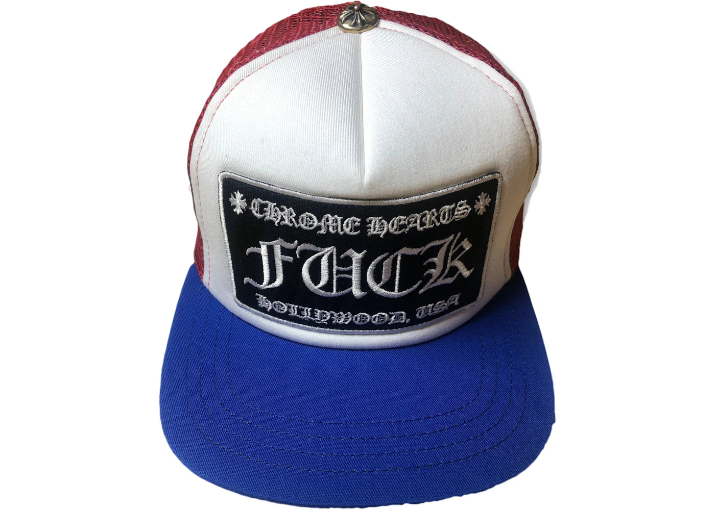 Chrome Hearts FUCK Hollywood Trucker Hat Red/White/Blue