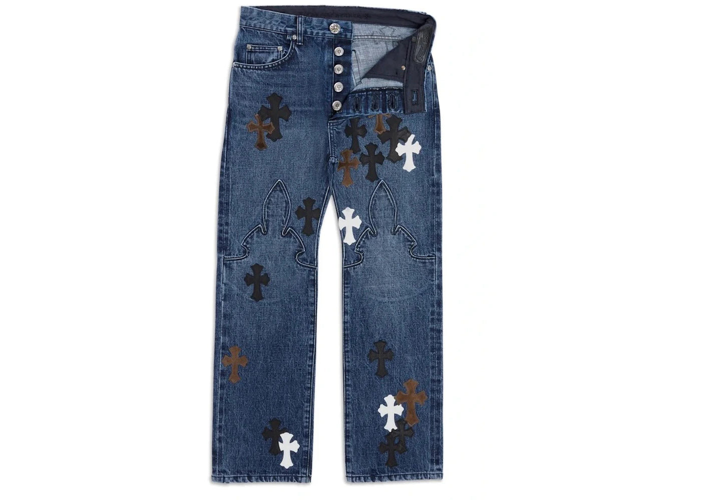 Chrome Hearts Fleur Knee Cross Patch Jeans Blue