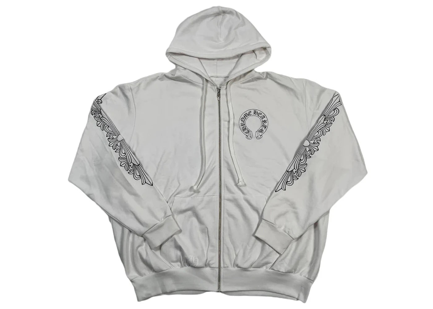 Chrome Hearts Horseshoe Floral Zip Up Hoodie White