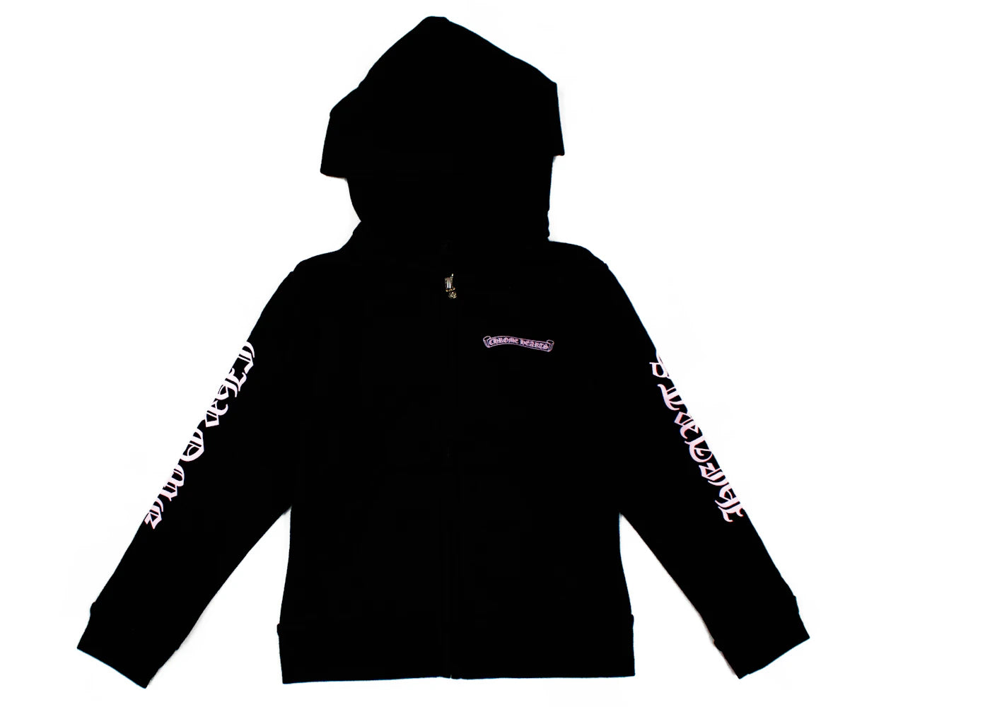 Chrome Hearts Kids Scroll Logo Zip Up Hoodie Black/White