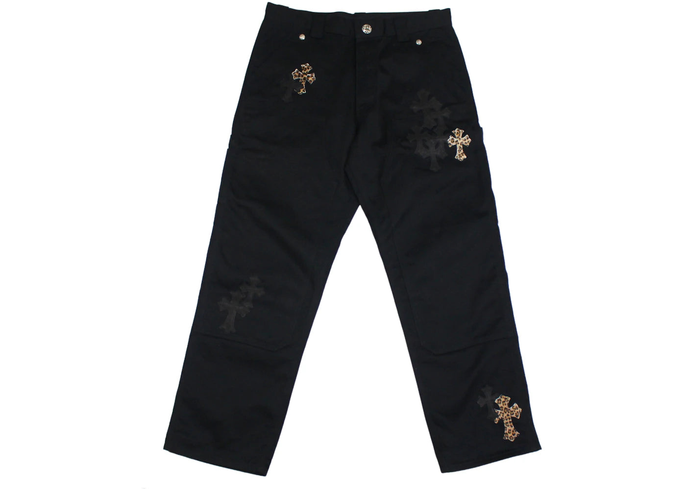 Chrome Hearts Leopard & Black Cross Patch Carpenter Pants Black