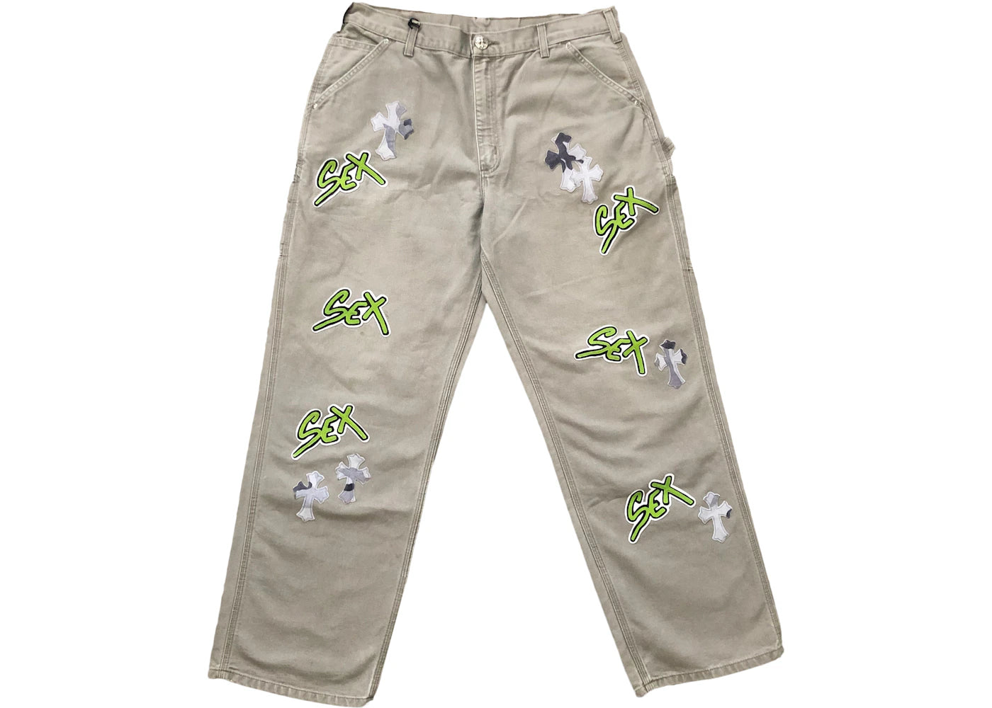 Chrome Hearts Matty Boy Sex Records Single Knee Vintage Carpenter Pants Grey