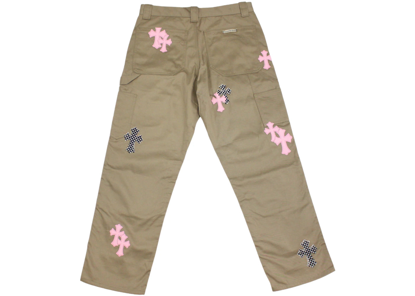 Chrome Hearts Pink & Checkered Cross Patch Carpenter Pants Tan