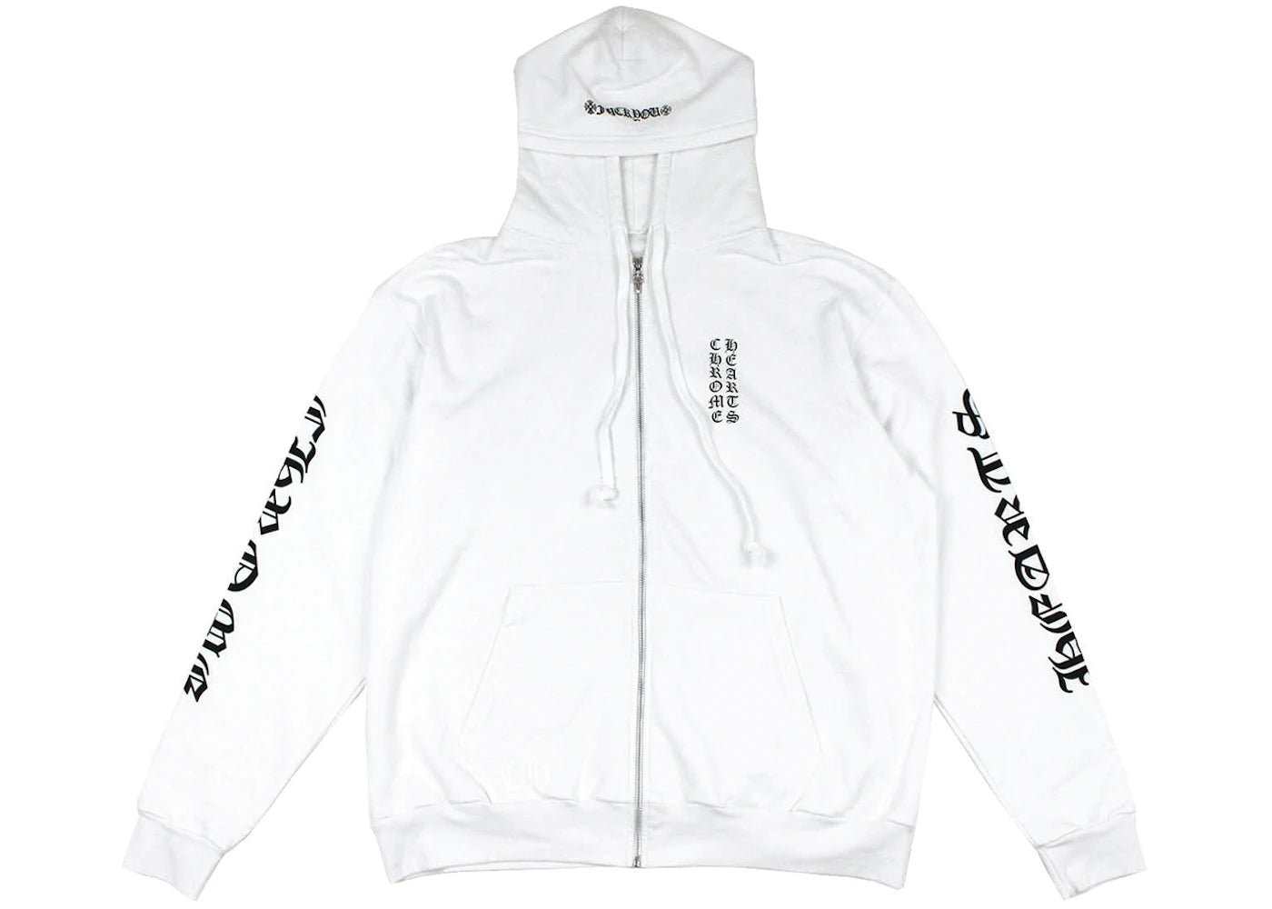 Chrome Hearts Vertical Logo FU Hood Zip Up Hoodie White