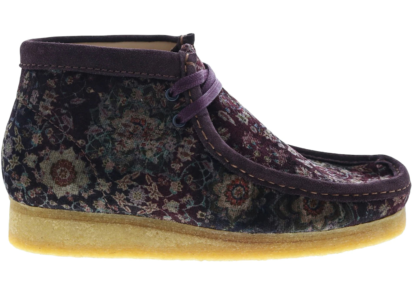 Clarks Originals Wallabee Boot Burgundy Velvet Carpet Pattern