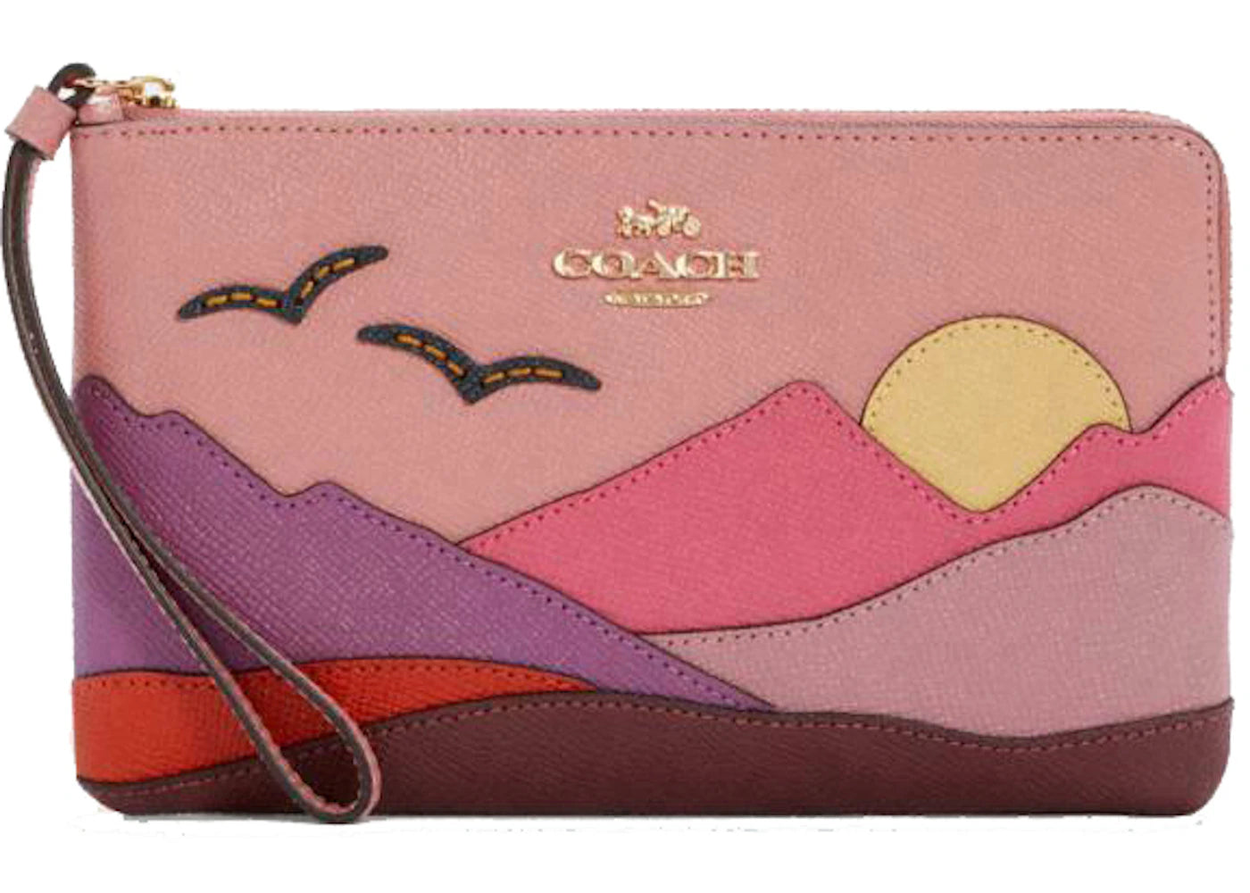 Coach Corner Zip Wristlet Bag Large Mountain Motif Multicolor