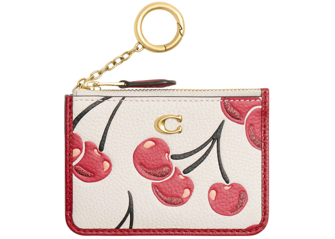 Coach Essential Mini Skinny ID Case Cherry Print Brass/Chalk Multi