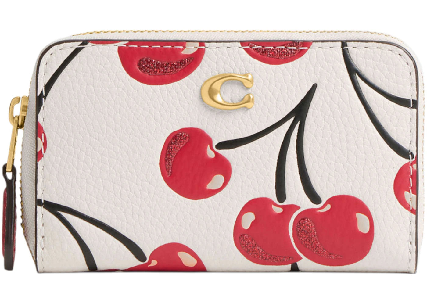 Coach Essential Small Zip Around Card Case Cherry Print Brass/Chalk Multi