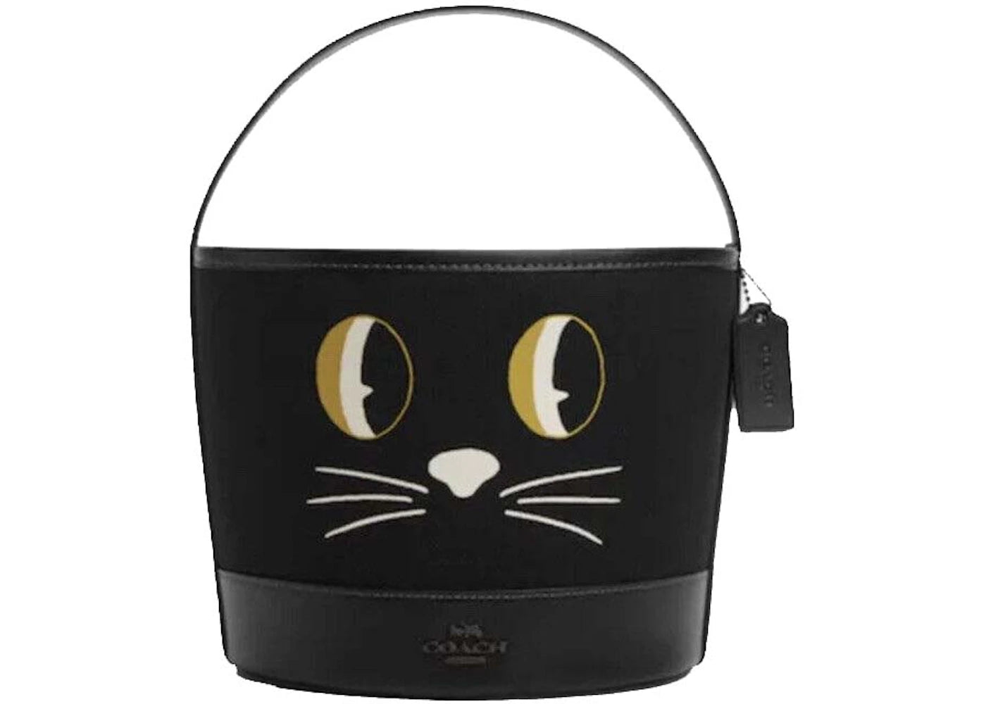 Coach Halloween Trick Or Treat Bucket Tote Bag Black Cat Face Black