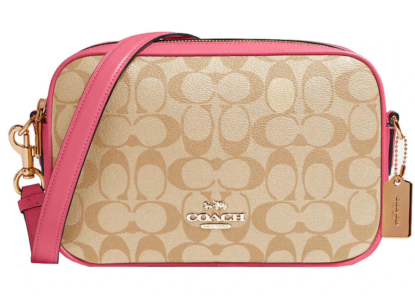 Coach Jes Signature Crossbody Bag Light Khaki/Confetti Pink