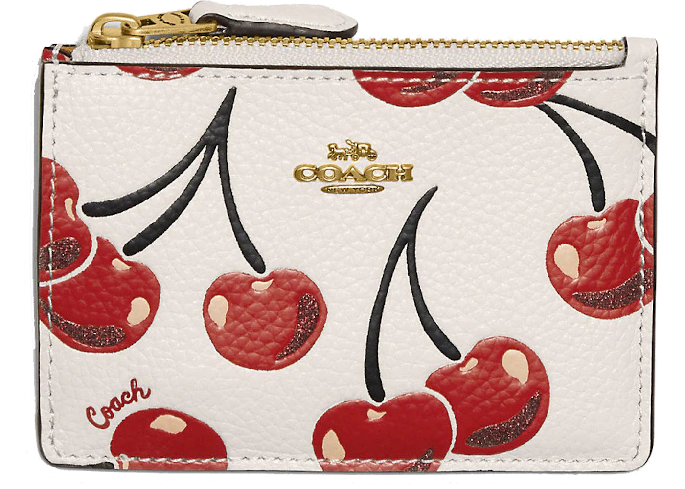 Coach Mini Skinny ID Case With Cherry Print Chalk/Multicolor