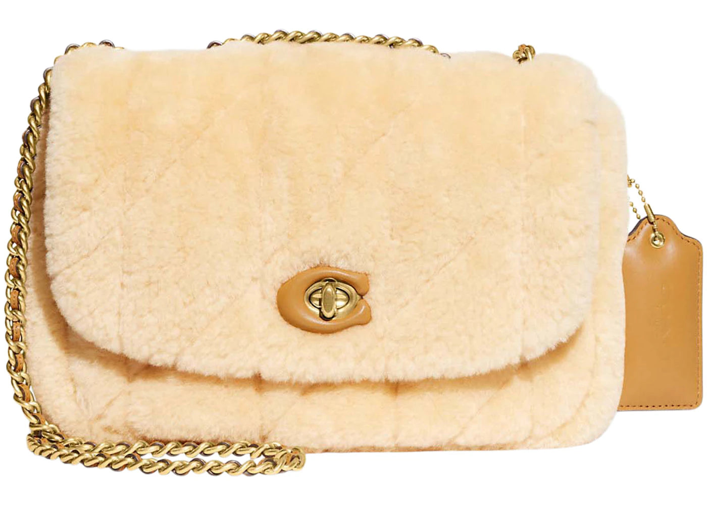 Coach Shoulder Bag in Shearling with Quilting Pillow Madison Natural