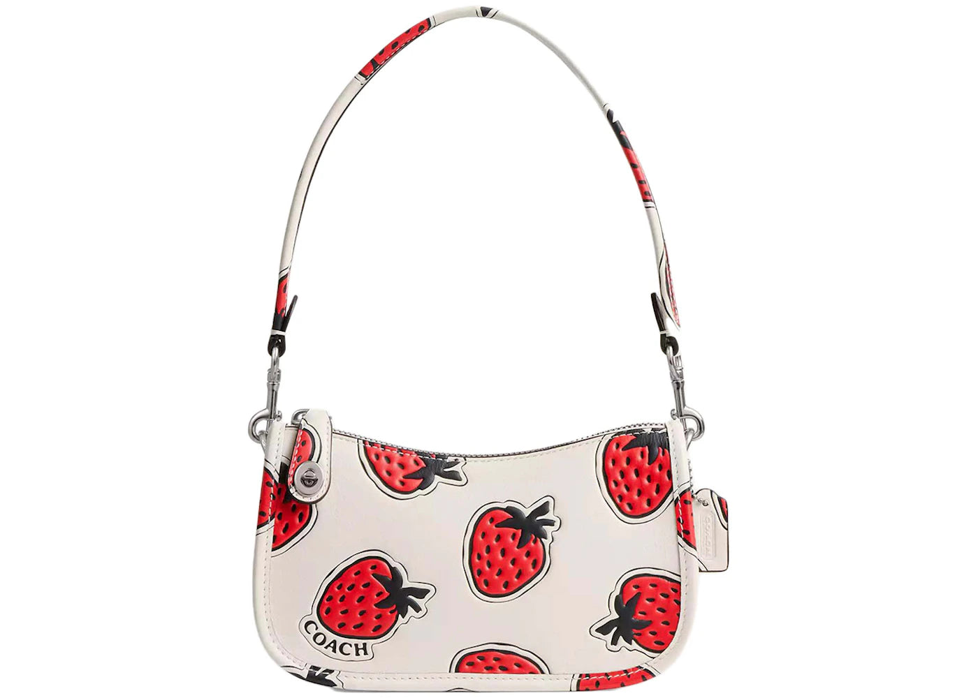 Coach Swinger Bag With Strawberry Print 20 Glovetanned Leather/Silver/Chalk Multi