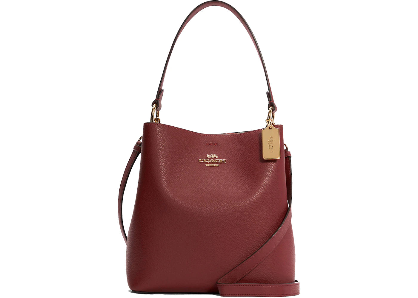 Coach Town Bucket Bag With Stripe Large Cherry Red/Gold