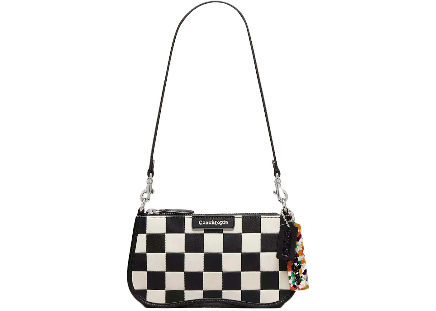 Coach Wavy Baguette Bag In Checkerboard Upcrafted Leather Black/Chalk